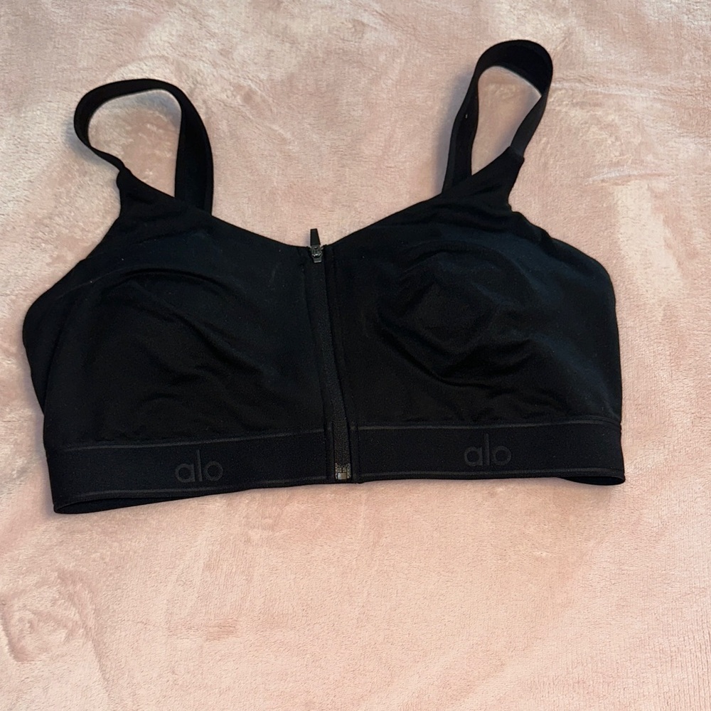 ALO Yoga Black Zip-Front Sports Bra